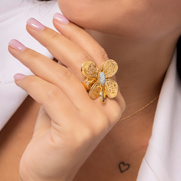 Масивна золота каблучка Francelli з фіанітами (арт. е156710ж) – зображення 4