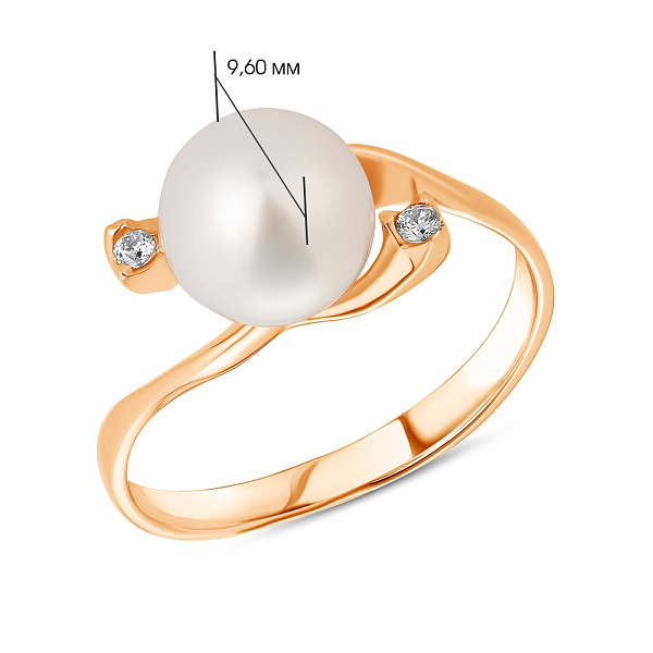 Золотое кольцо с жемчугом и фианитами (арт. 154927прлб) – изображение 2