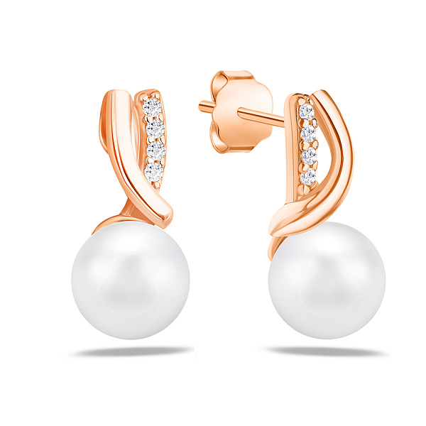 Золотые серьги с жемчугом и фианитами (арт. 106809прлб) – изображение 1
