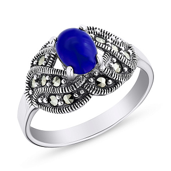 Фото Серебряное кольцо с ониксом и марказитами (арт. 7401/3997мкрос)