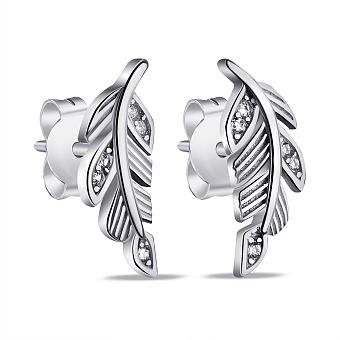 Фото Серьги-пусеты Перо из серебра с фианитами (арт. 7518/6726)