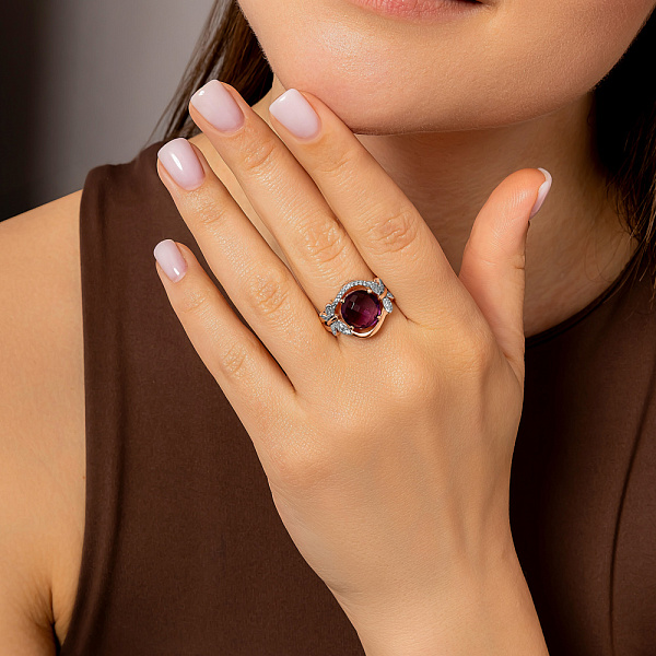 Кольцо из красного золота с кварцем и фианитами (арт. 152738) – изображение 3