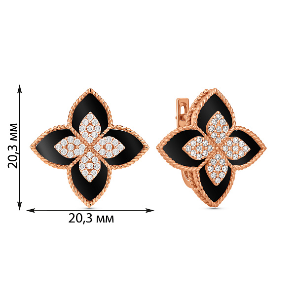 Золоті сережки Конюшина з оніксом і фіанітами (арт. 111342о) – зображення 2