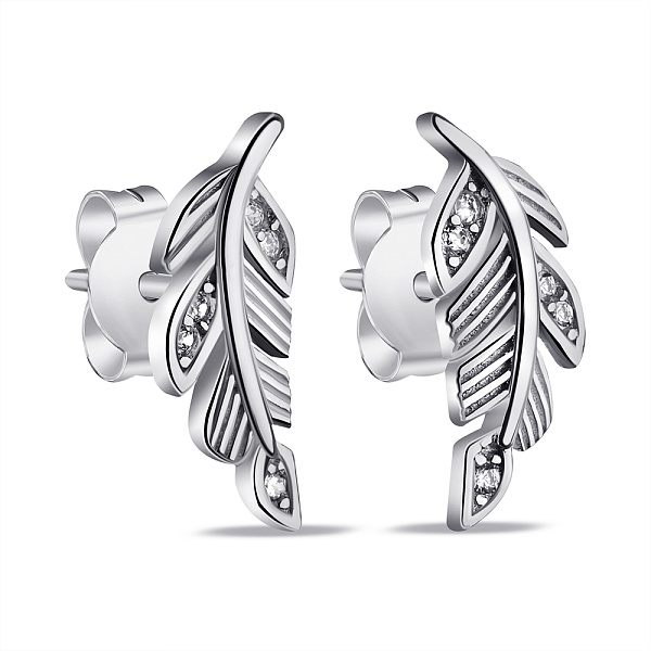 Серьги-пусеты Перо из серебра с фианитами (арт. 7518/6726) – изображение 1