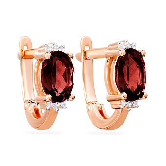 Серьги из красного золота с гранатами и фианитами (арт. 110410Пк)