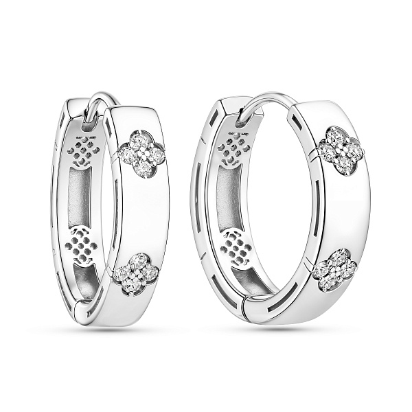 Серебряные серьги-конго Клевер с фианитами (арт. 7502/10389/20) – изображение 1