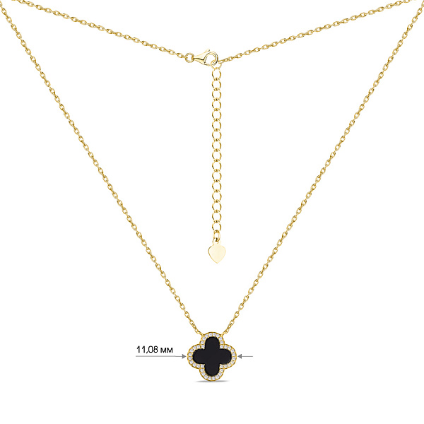 Серебряное колье "Клевер" с ониксом (арт. 7507/977/10жо) – изображение 3