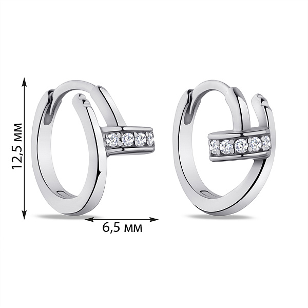 Сережки-кільця зі срібла у формі цвяха з фіанітами (арт. 7502/4704/10) – зображення 2