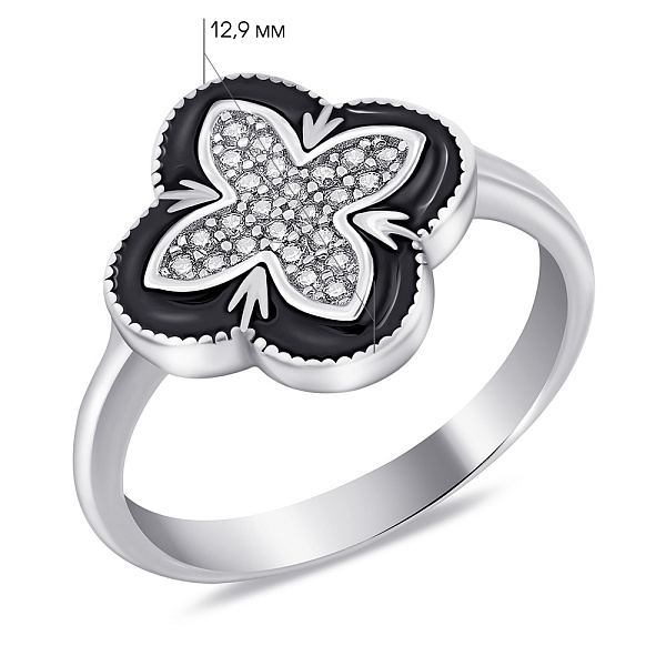 Серебряное кольцо Клевер с фианитами и эмалью (арт. 7501/6910/15еч) – изображение 2