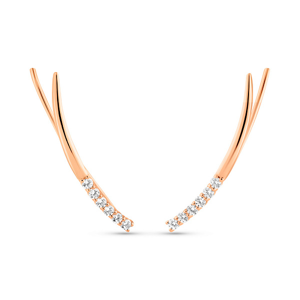 Золотые серьги-клаймберы с фианитами (арт. 2106203101) – изображение 1