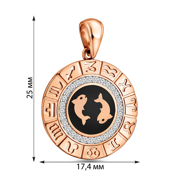 Золотой подвес "Рыбы" с эмалью и фианитами (арт. 440681ечрб) – изображение 4