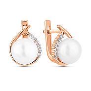 Сережки з червоного золота з перлами та фіанітами (арт. 111138)