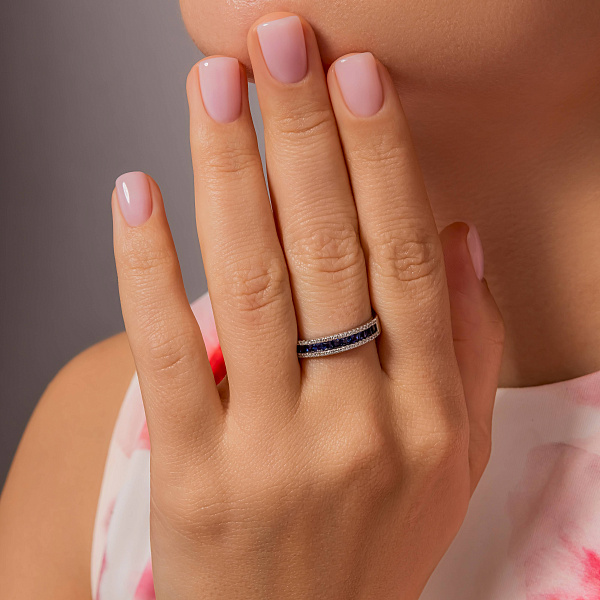 Золота каблучка з сапфірами і діамантами (арт. 1190166202с) – зображення 5