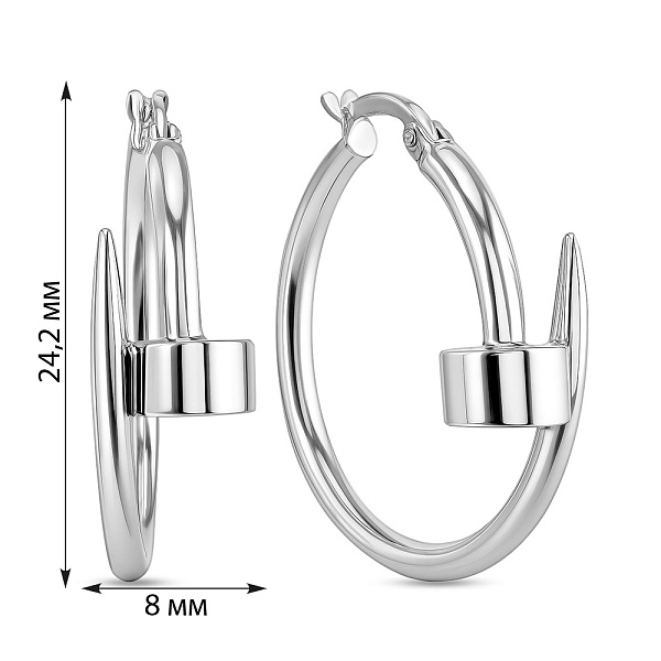 Сережки з білого золота без каменів (арт. 104996/25б) – зображення 2