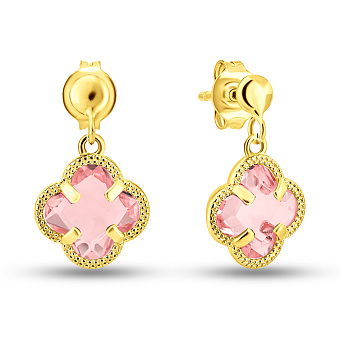 Серьги из желтого золота с розовыми фианитами (арт. 1091793жр)