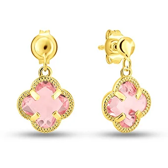 Серьги из желтого золота с розовыми фианитами (арт. 1091793жр)