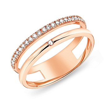 Подвійна каблучка з червоного золота з фіанітами (арт. 154700)