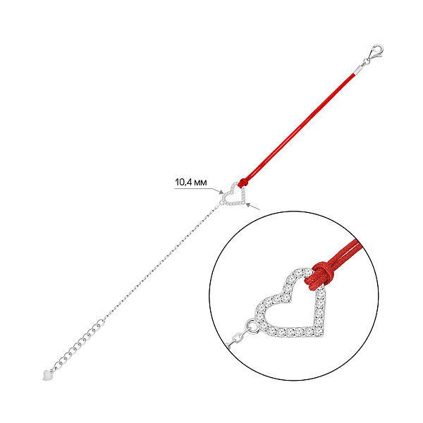 Серебряный браслет Сердце с шелковой нитью (арт. 7309/5161к) – изображение 2