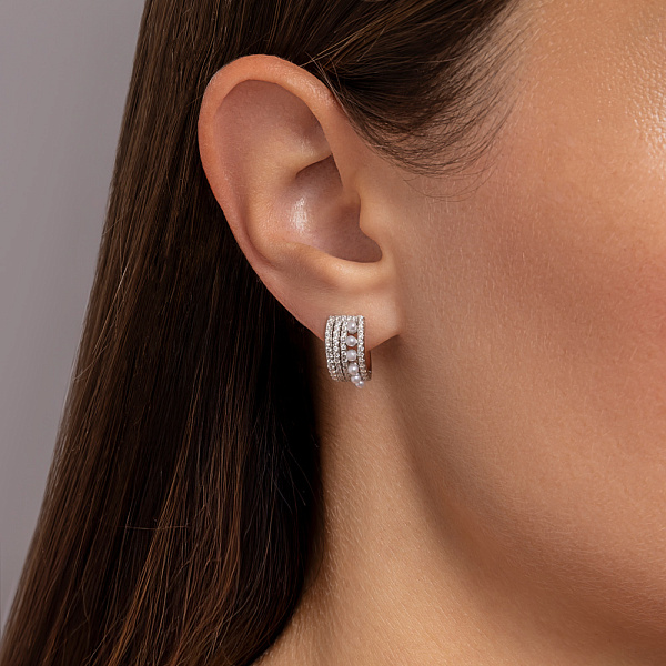 Серебряные серьги с жемчугом и фианитами (арт. 7502/2185758жб) – изображение 2