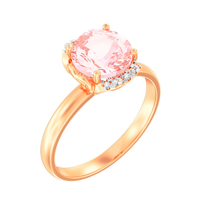 Золотое кольцо с розовым морганитом (арт. 141157ПмГ)