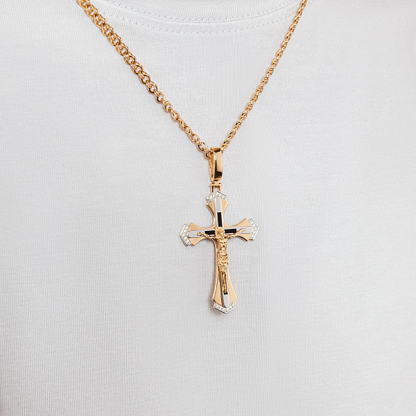 Хрестик з червоного золота з емаллю і фіанітами (арт. 501746еч) – зображення 2