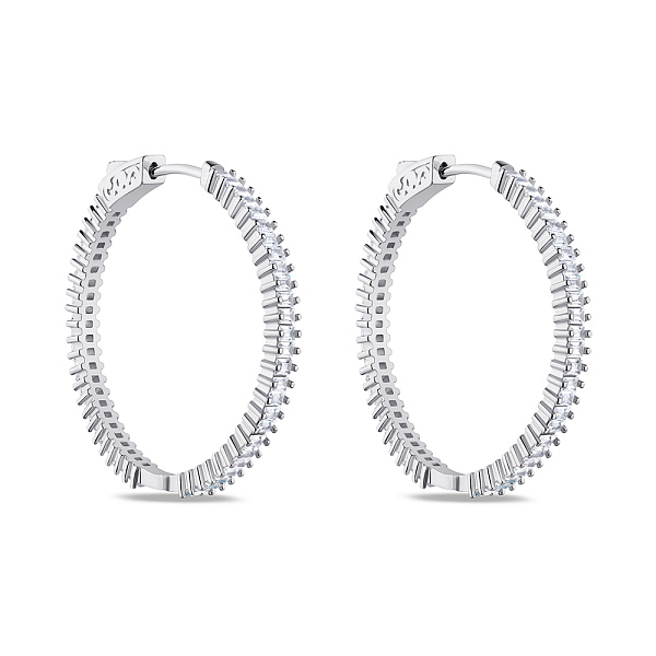 Серебряные серьги-кольца с квадратными фианитами  (арт. 7502/4738/35) – изображение 1