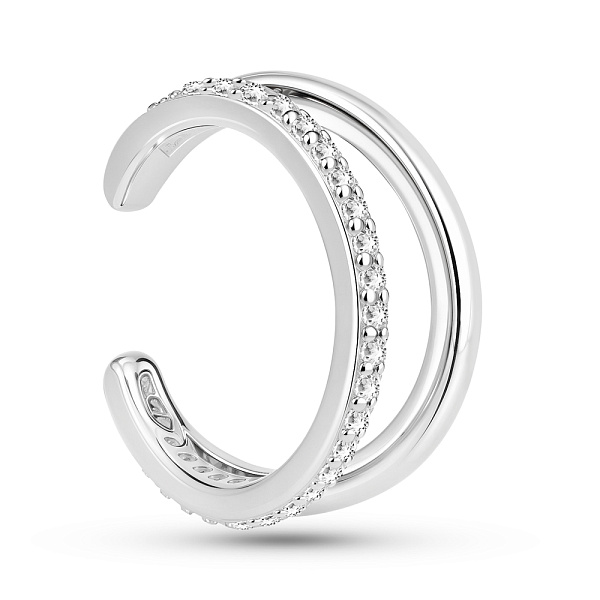 Серебряная сережка-каффа с дорожками из фианитов (арт. 7502/10010я) – изображение 1