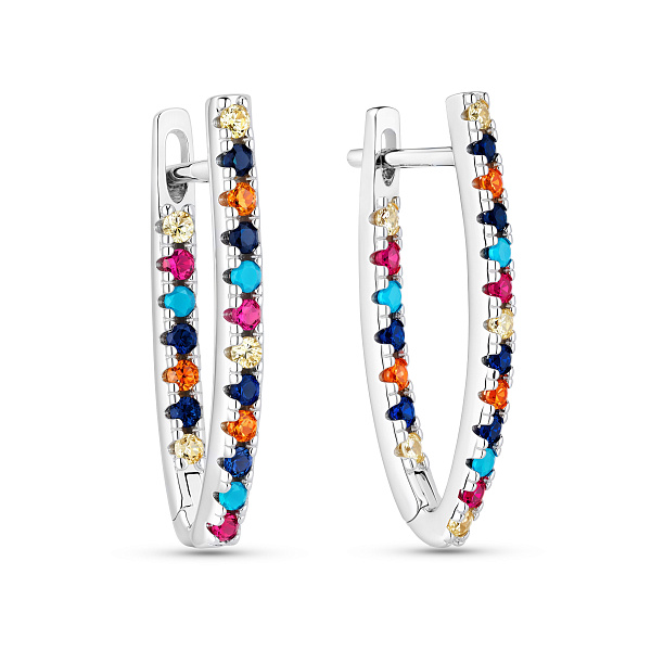 Серебряные серьги с разноцветными камнями (арт. 7502/10340Бацв) – изображение 1