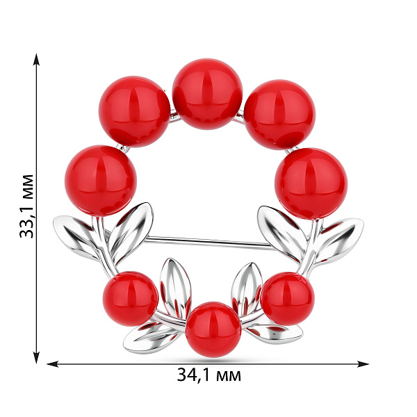 Срібна брошка Калина з коралами (арт. 7505/2136330Крк) – зображення 2