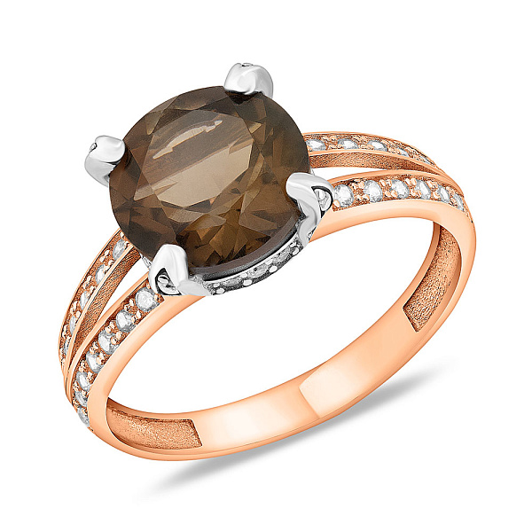 Золотое кольцо с кварцем и фианитами (арт. 153263кд) – изображение 1