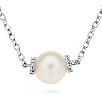 Фото Золоте кольє з перлиною і фіанітами (арт. 350291б)