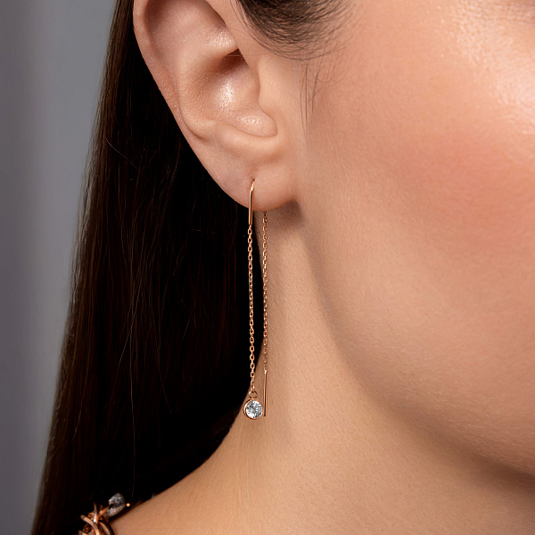 Золоті сережки-протяжки з фіанітами (арт. C-SW1-11) – зображення 2