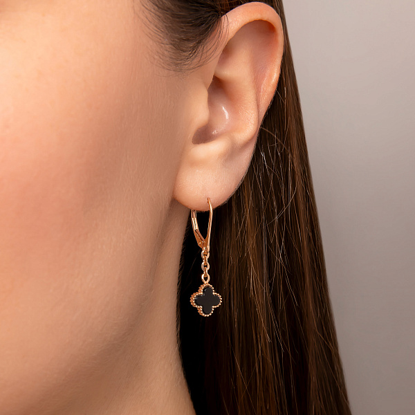 Золоті сережки-підвіски з оніксом (арт. 1091536/8о) – зображення 2