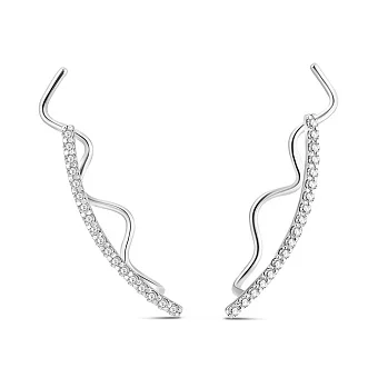 Сережки-клаймбери з білого золота з діамантами  (арт. С011395015б)