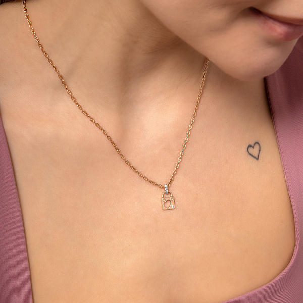 Кулон з червоного золота Замочок з фіанітами (арт. 440644) – зображення 2