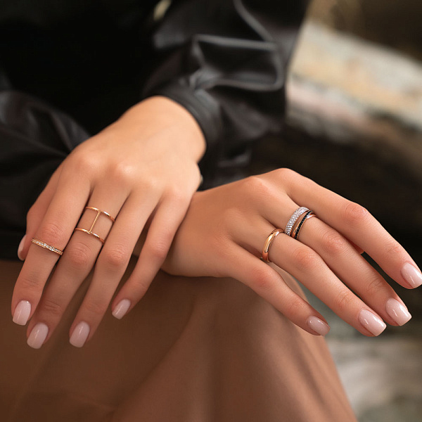 Золотое кольцо Синергия с фианитами (арт. 140428ч) – изображение 2