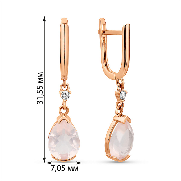 Серьги из красного золота с кварцем (арт. 111245Прк) – изображение 4