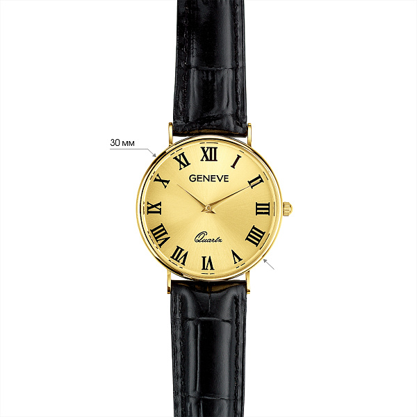 Золотые кварцевые часы с кожаным ремешком (арт. 260295жжч) – изображение 5