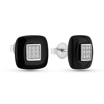 Серебряные серьги-пусеты с фианитами и керамиком (арт. 7518/1154748кмч)