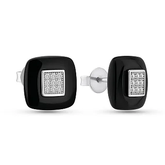 Срібні сережки-пусети з фіанітами та керамікою (арт. 7518/1154748кмч)