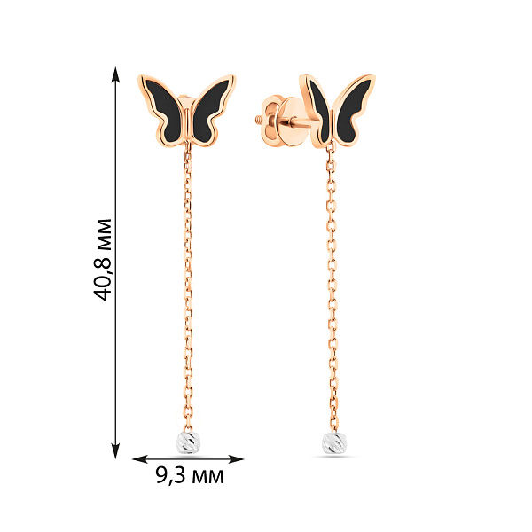 Золоті сережки-пусети Метелики з ланцюжком (арт. 111221еч) – зображення 2