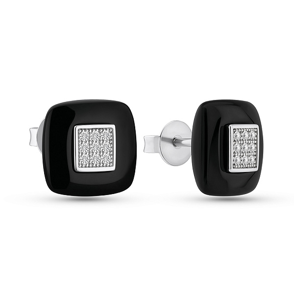 Срібні сережки-пусети з фіанітами та керамікою (арт. 7518/1154748кмч) – зображення 1