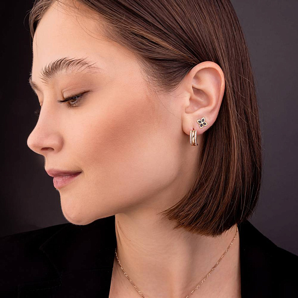 Золотые серьги-пусеты с эмалью (арт. 1091291еч) – изображение 3