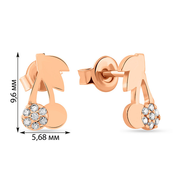 Золоті сережки-пусети "Вишеньки" з фіанітами  (арт. 108816) – зображення 2