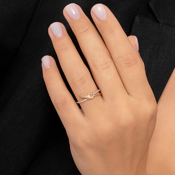 Золотое кольцо Колосок с фианитами (арт. 1401054) – изображение 2