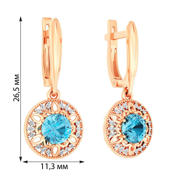Золоті сережки з топазом і фіанітами (арт. 111064Птг) – зображення 2