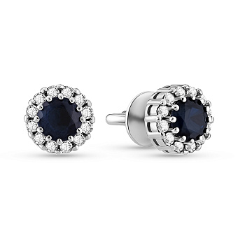 Золотые серьги пусеты с сапфиром и бриллиантами (арт. Т011078бс)