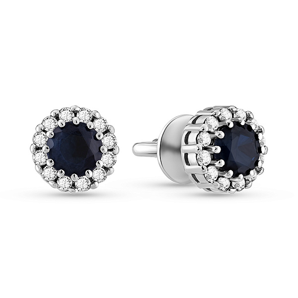 Золотые серьги пусеты с сапфиром и бриллиантами (арт. Т011078бс) – изображение 1