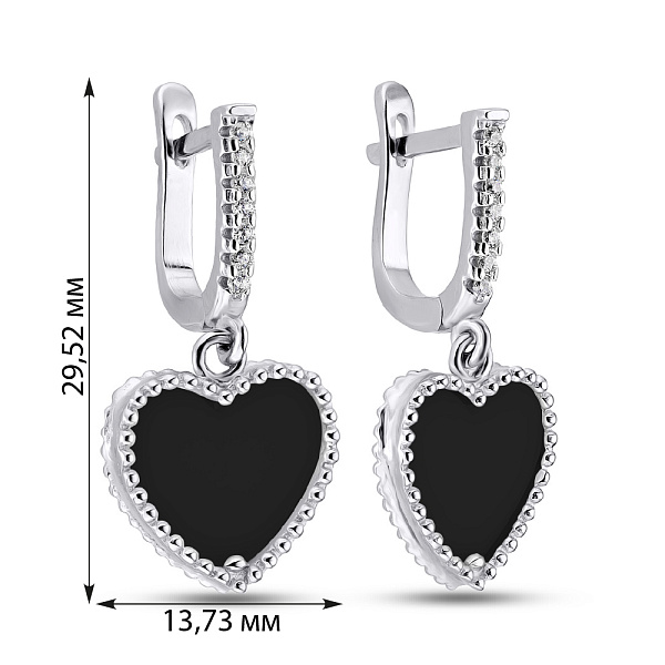 Серебряные серьги  «Сердечки» с ониксом (арт. 7502/3220о) – изображение 2