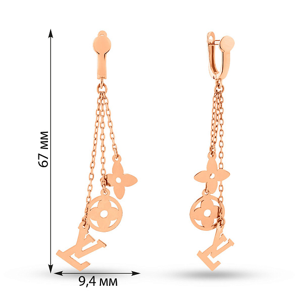 Сережки з червоного золота з підвісками (арт. 107259) – зображення 2
